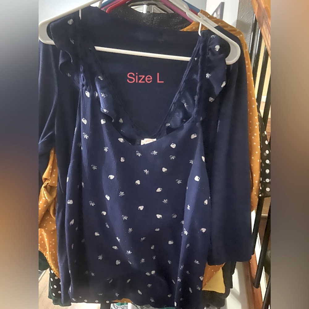 Navy blue blouse with strawberries size L